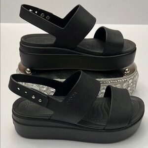 CROCS Black Platform Sandals with Adjustable Straps